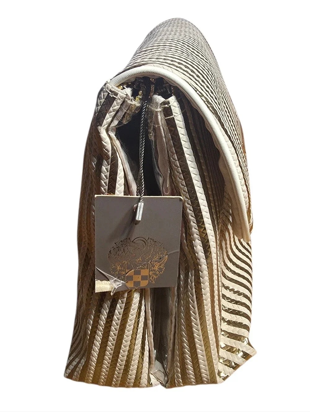 Vince Camuto Bag Makeup Clutch Gold Cream Stripes NWT